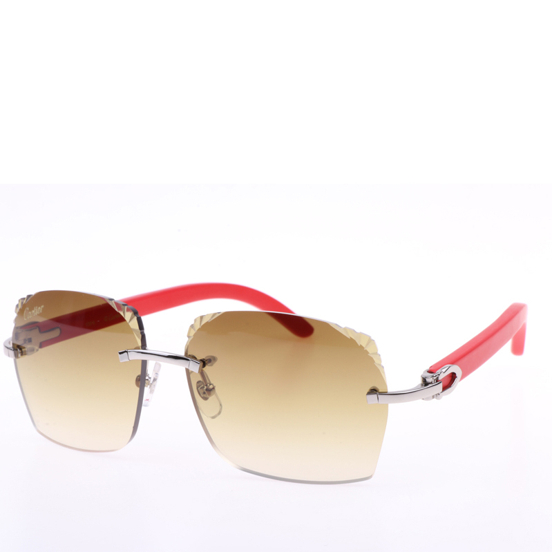 Cartier  8300818 Engrave Lens Red Wood Sunglasses In Silver Brown - EUR FASHION