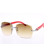 Cartier  8300818 Engrave Lens Red Wood Sunglasses In Silver Brown - EUR FASHION