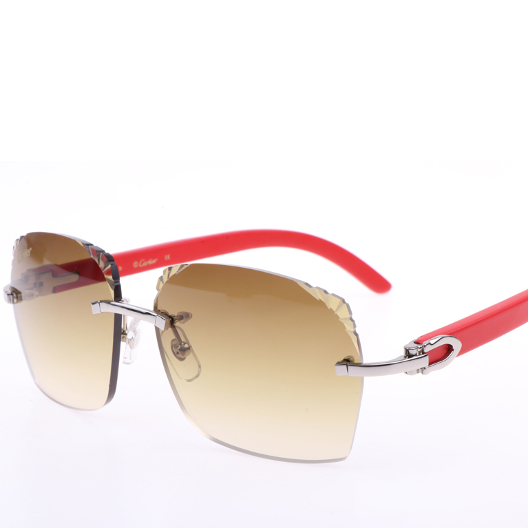 Cartier  8300818 Engrave Lens Red Wood Sunglasses In Silver Brown - EUR FASHION