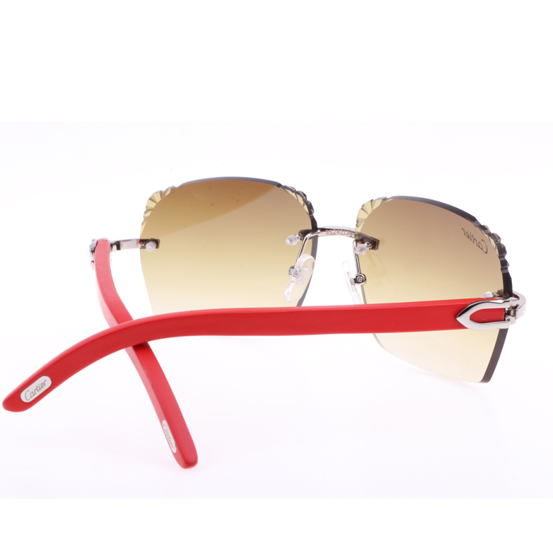 Cartier  8300818 Engrave Lens Red Wood Sunglasses In Silver Brown - EUR FASHION