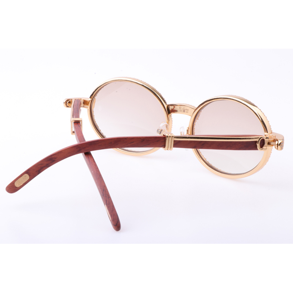 Cartier 7550178 55-22 New Full Diamond Wood Sunglasses In Gold Brown - EUR FASHION