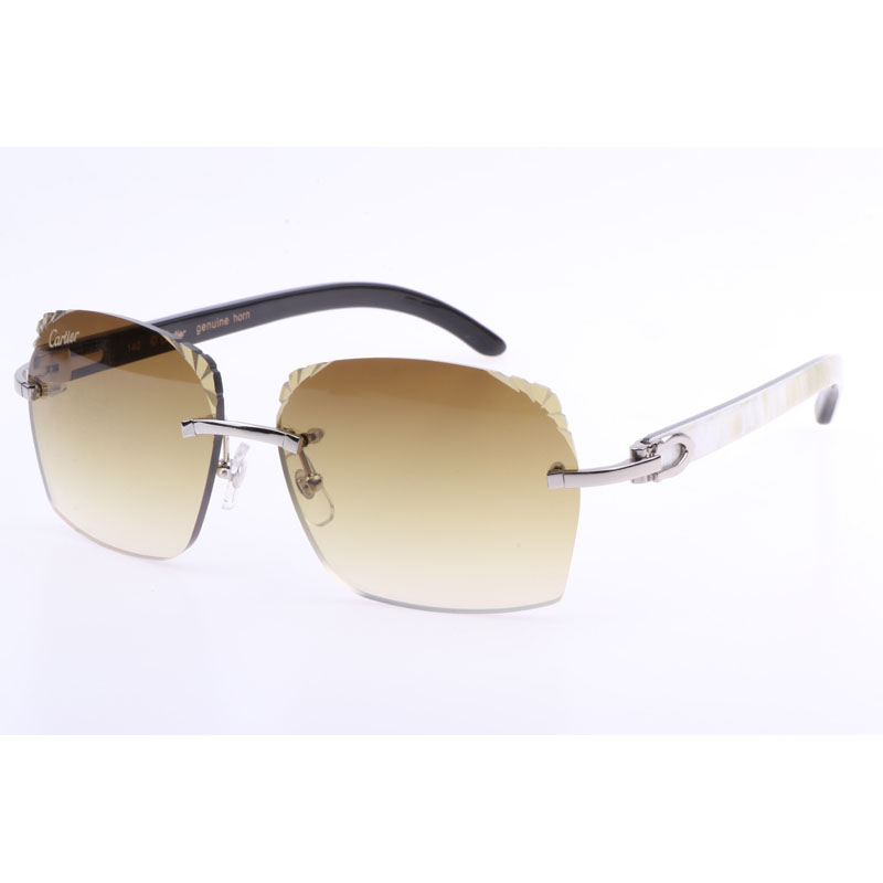 Cartier  8300818 Engrave Lens White Mix Black Buffalo Sunglasses In Silver Brown - EUR FASHION