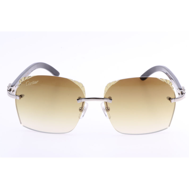 Cartier  8300818 Engrave Lens White Mix Black Buffalo Sunglasses In Silver Brown - EUR FASHION