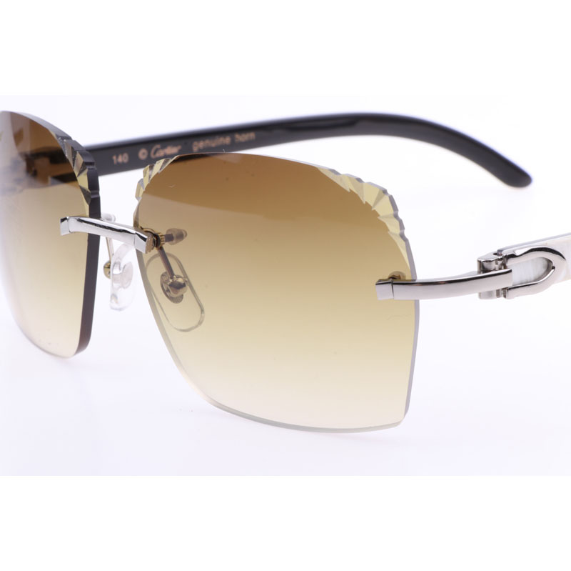 Cartier  8300818 Engrave Lens White Mix Black Buffalo Sunglasses In Silver Brown - EUR FASHION