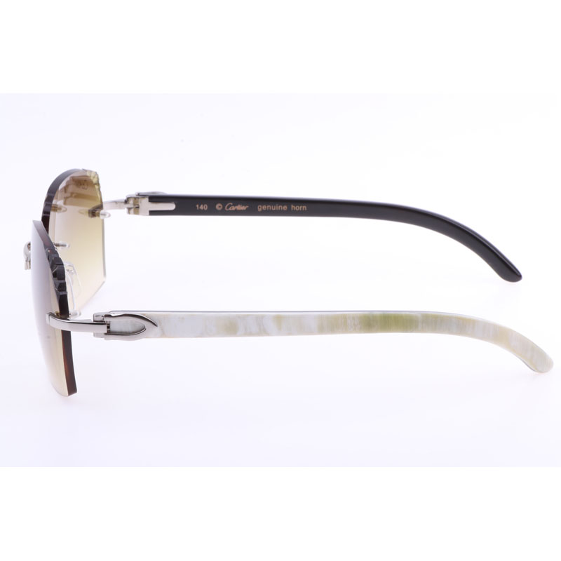 Cartier  8300818 Engrave Lens White Mix Black Buffalo Sunglasses In Silver Brown - EUR FASHION