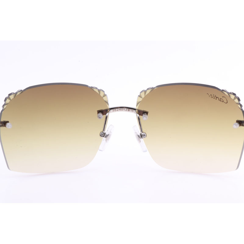 Cartier  8300818 Engrave Lens White Mix Black Buffalo Sunglasses In Silver Brown - EUR FASHION