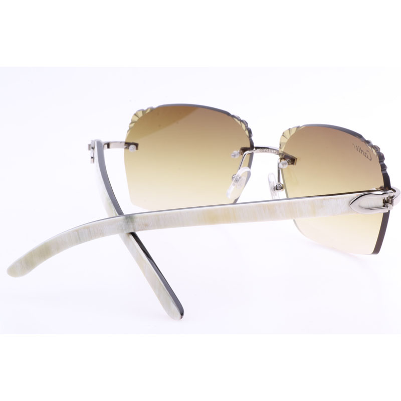 Cartier  8300818 Engrave Lens White Mix Black Buffalo Sunglasses In Silver Brown - EUR FASHION