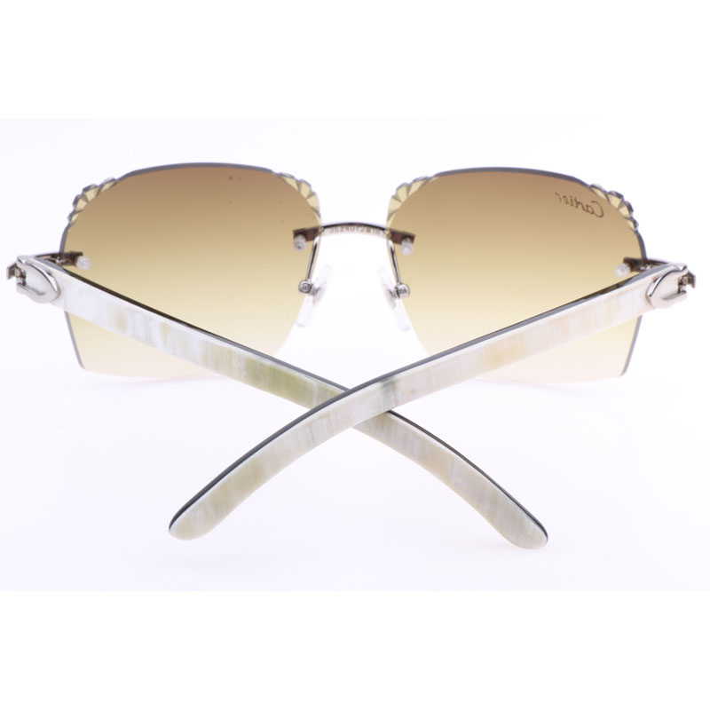 Cartier  8300818 Engrave Lens White Mix Black Buffalo Sunglasses In Silver Brown - EUR FASHION