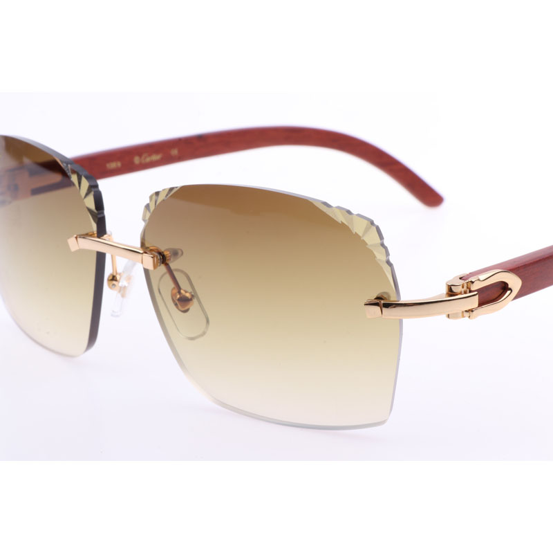 Cartier  8300818 Engrave Lens Wood Sunglasses In Gold Brown - EUR FASHION