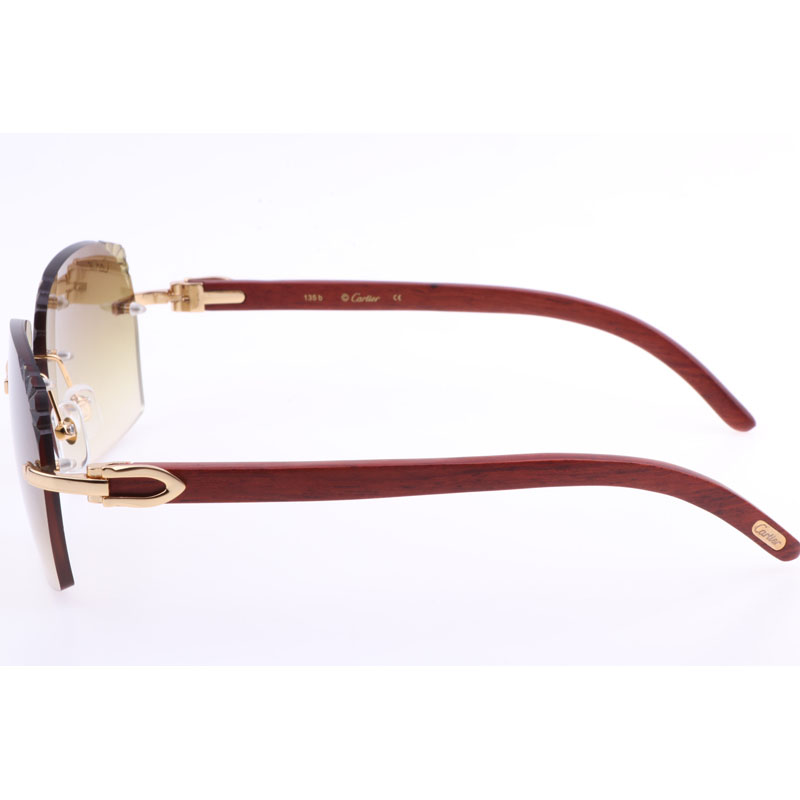 Cartier  8300818 Engrave Lens Wood Sunglasses In Gold Brown - EUR FASHION