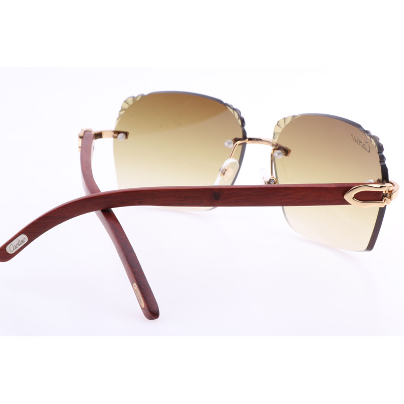 Cartier  8300818 Engrave Lens Wood Sunglasses In Gold Brown - EUR FASHION