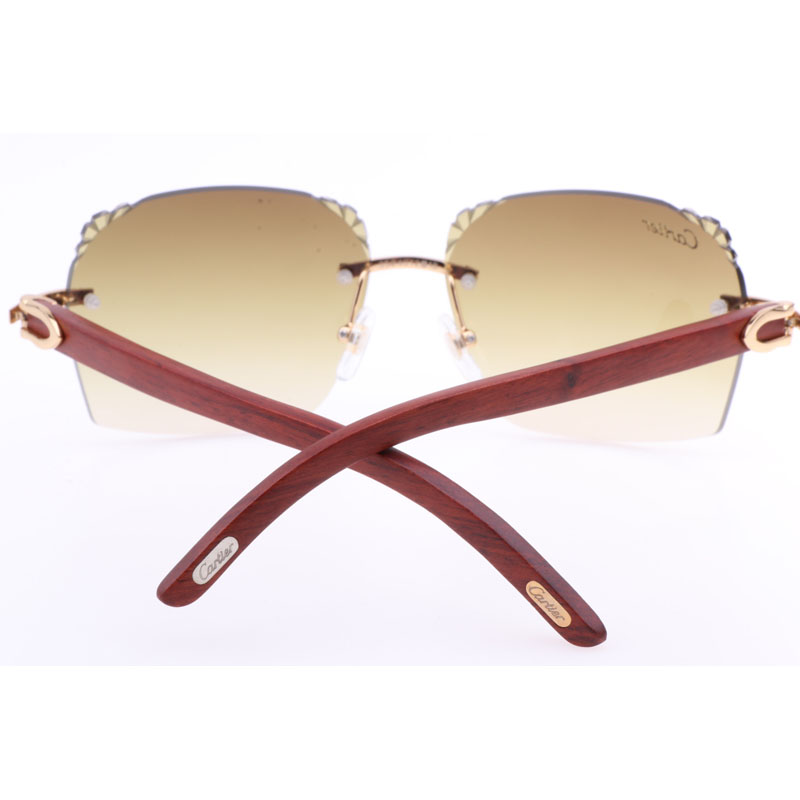 Cartier  8300818 Engrave Lens Wood Sunglasses In Gold Brown - EUR FASHION