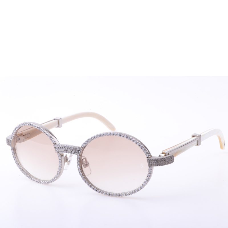 Cartier  7550178 55-22 New Full Diamond White Buffalo Sunglasses In Silver Brown - EUR FASHION