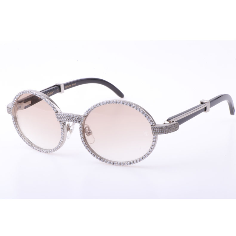 Cartier  7550178 55-22 New Full Diamond Black Buffalo Sunglasses In Silver Brown - EUR FASHION