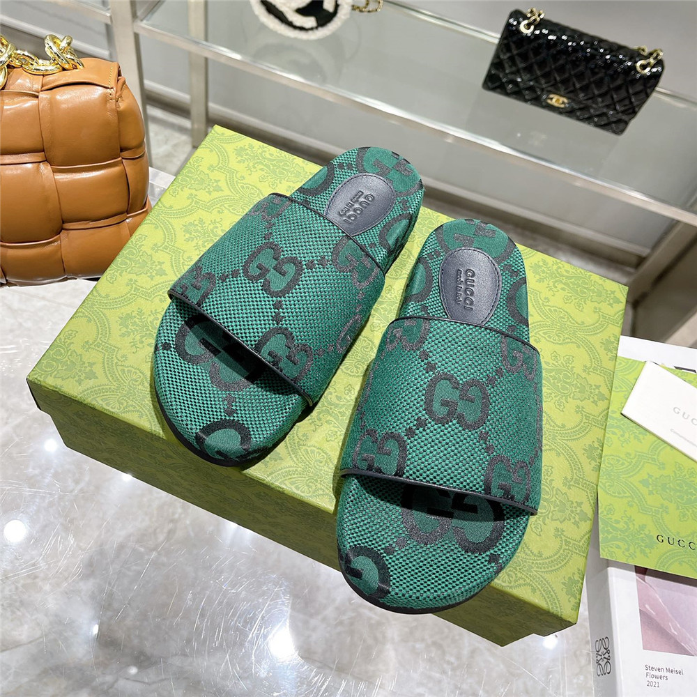 Gucci  Green GG Logo Slides - EUR FASHION