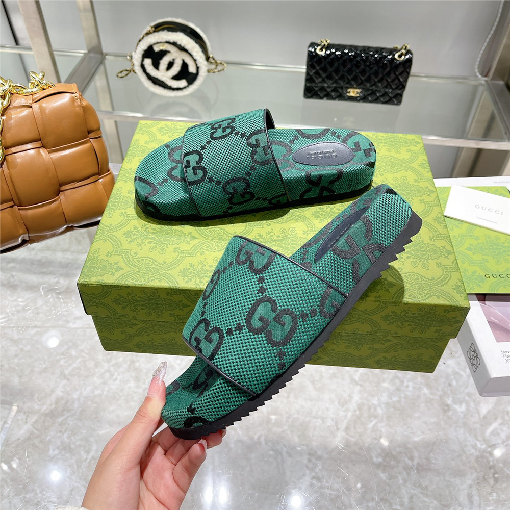 Gucci  Green GG Logo Slides - EUR FASHION