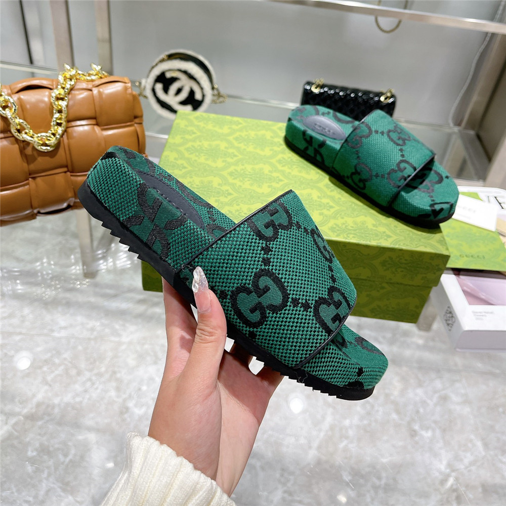 Gucci  Green GG Logo Slides - EUR FASHION