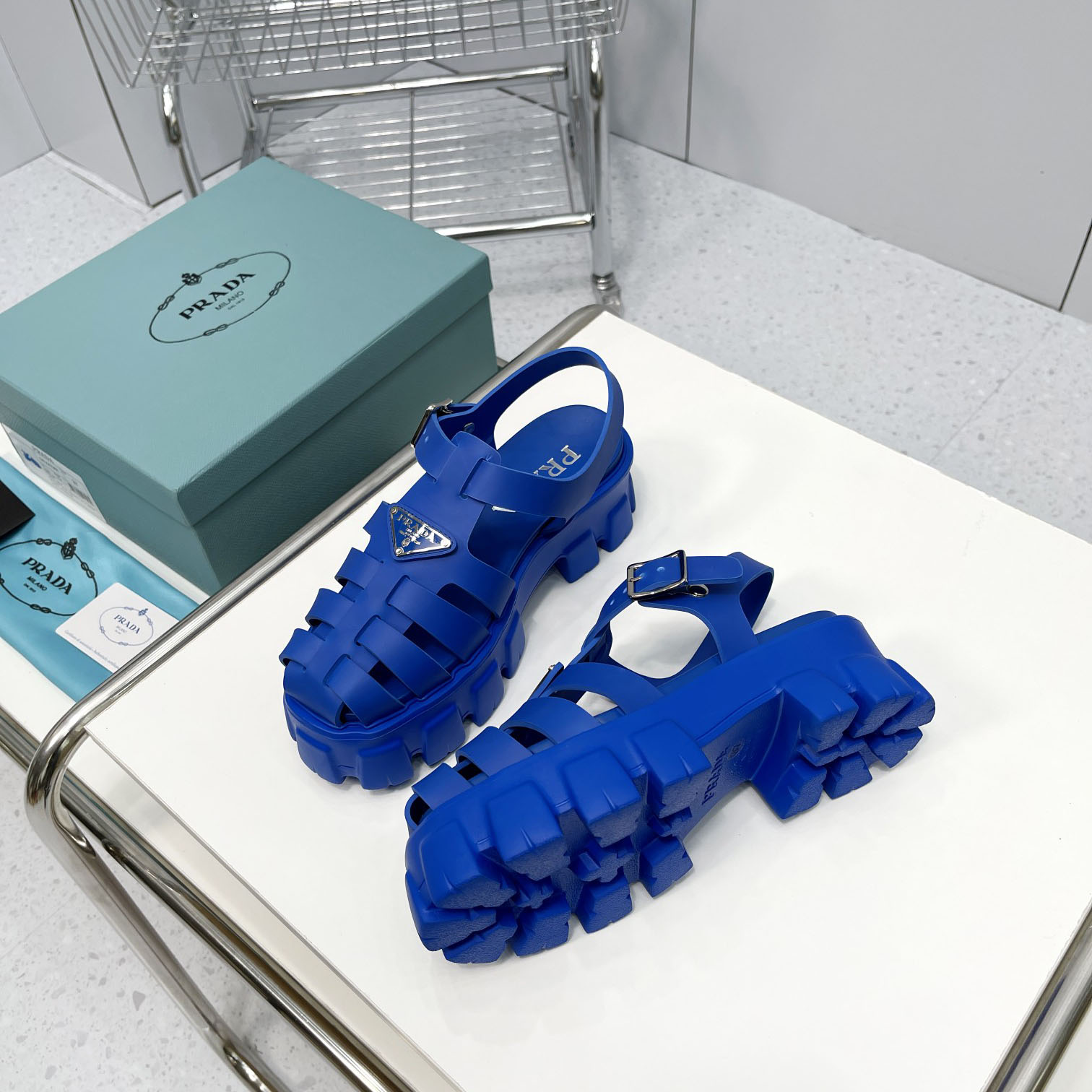 Prada Foam Rubber Sandals In Blue - EUR FASHION