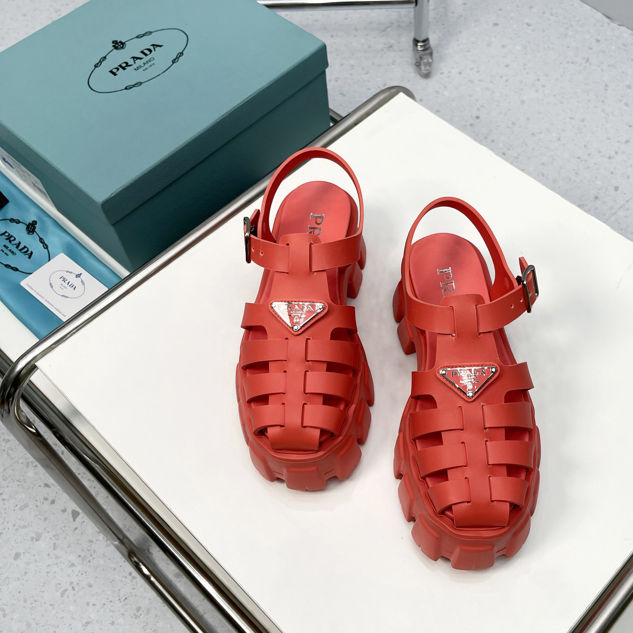 Prada Foam Rubber Sandals In Red - EUR FASHION