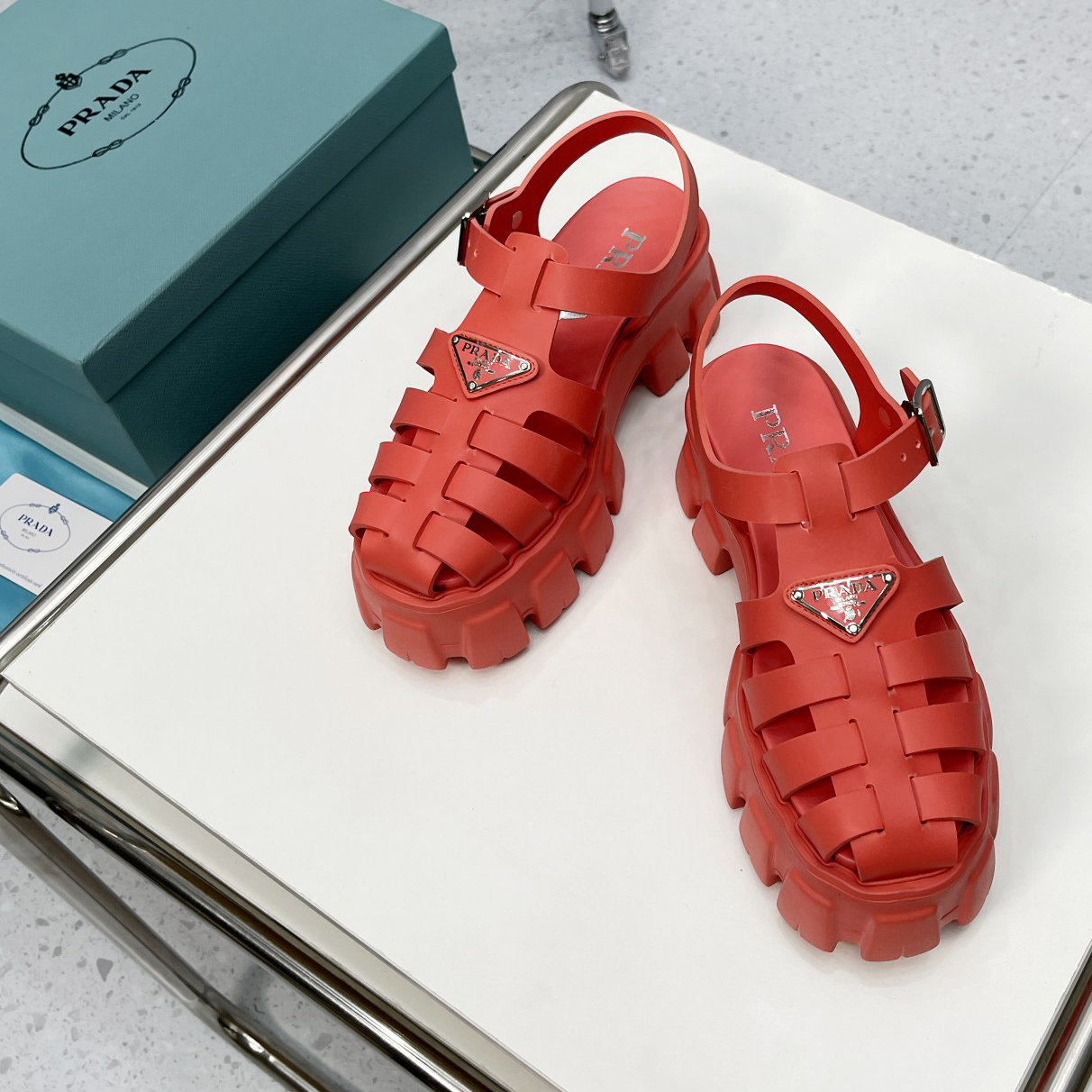 Prada Foam Rubber Sandals In Red - EUR FASHION