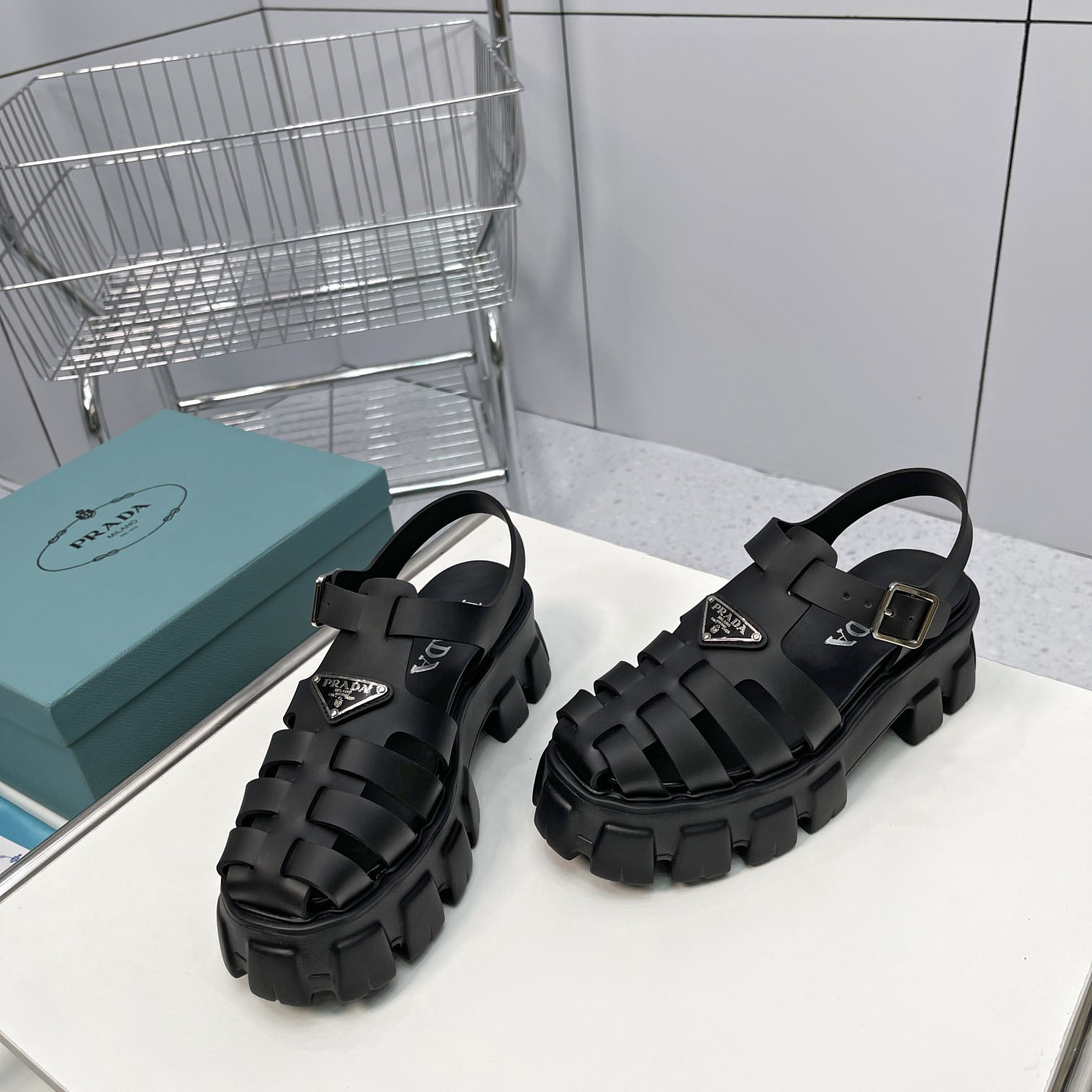 Prada Foam Rubber Sandals In Black - EUR FASHION