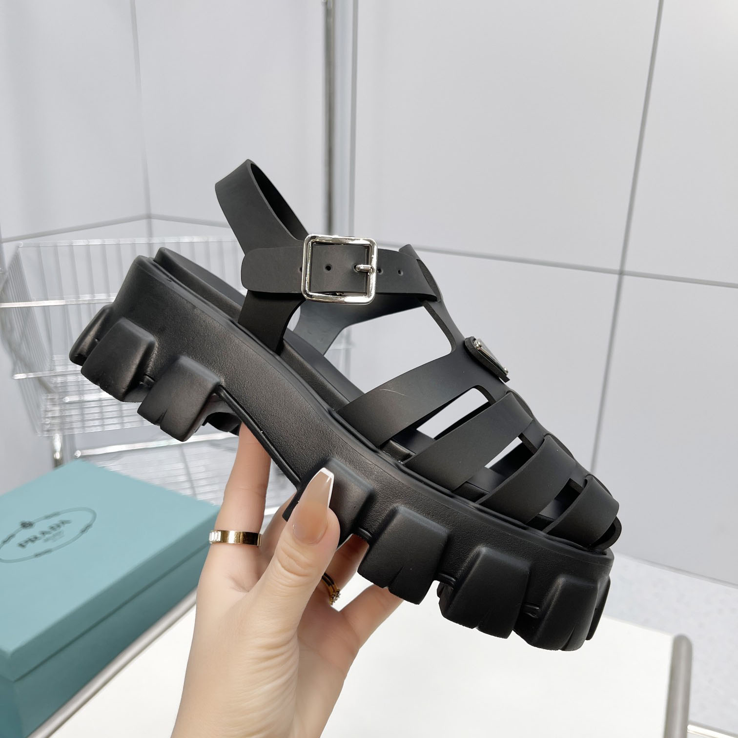 Prada Foam Rubber Sandals In Black - EUR FASHION