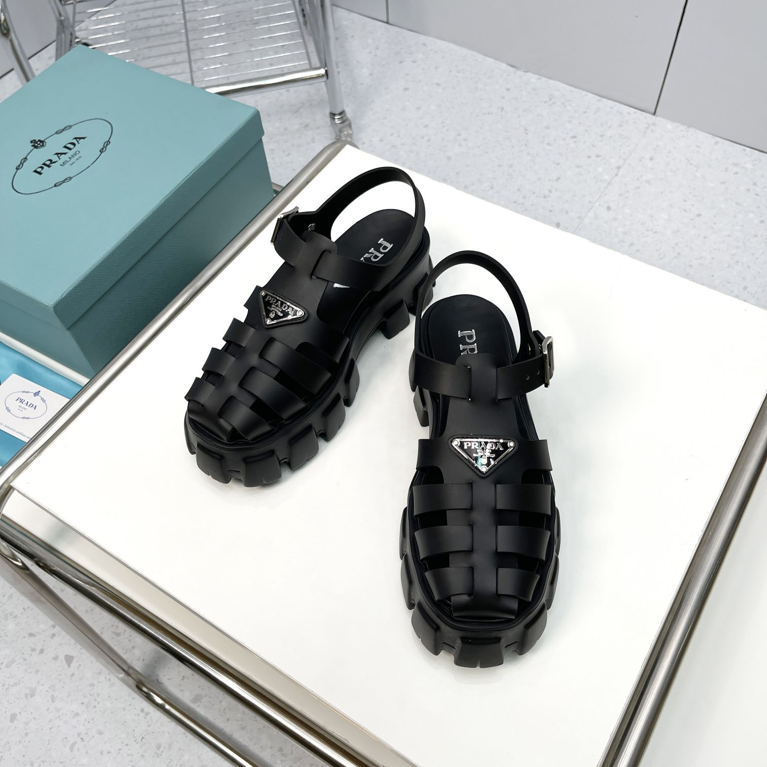 Prada Foam Rubber Sandals In Black - EUR FASHION