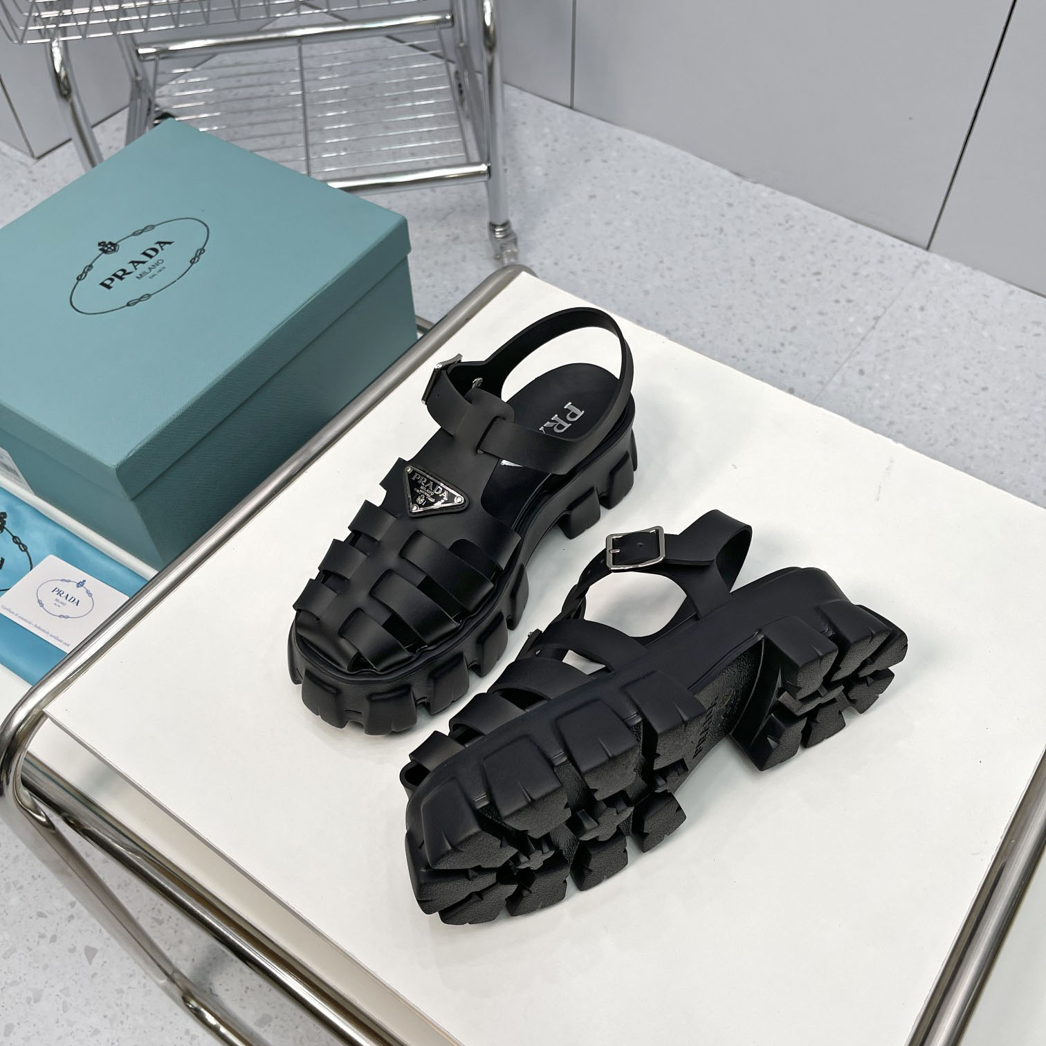 Prada Foam Rubber Sandals In Black - EUR FASHION