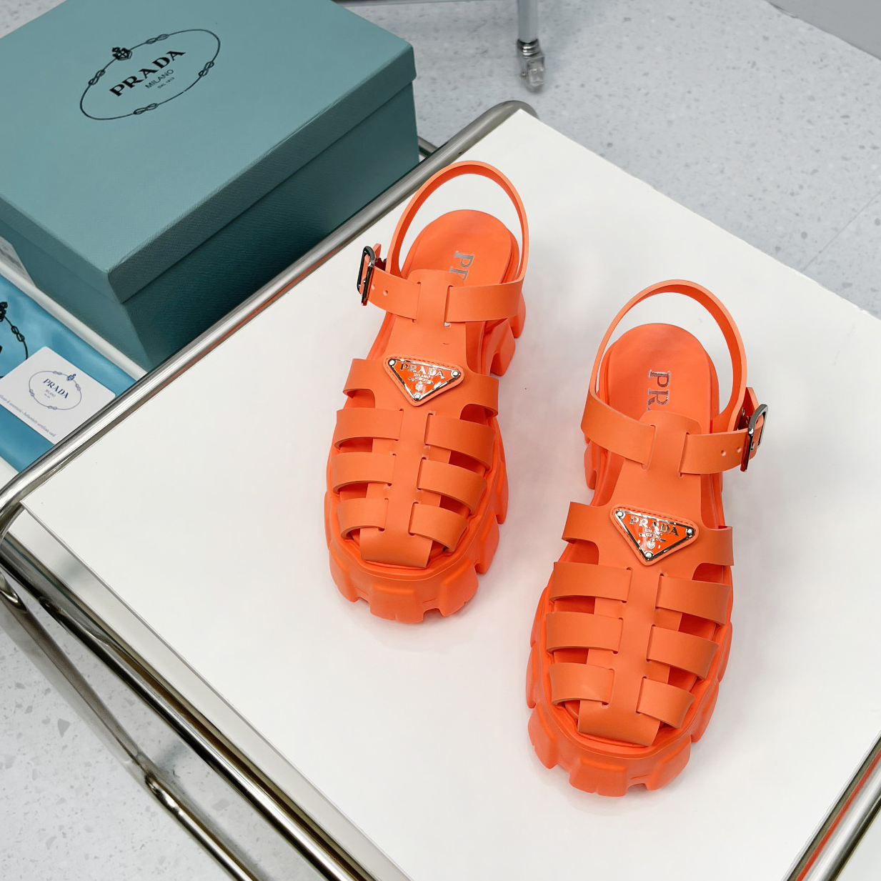 Prada Foam Rubber Sandals In Orange - EUR FASHION