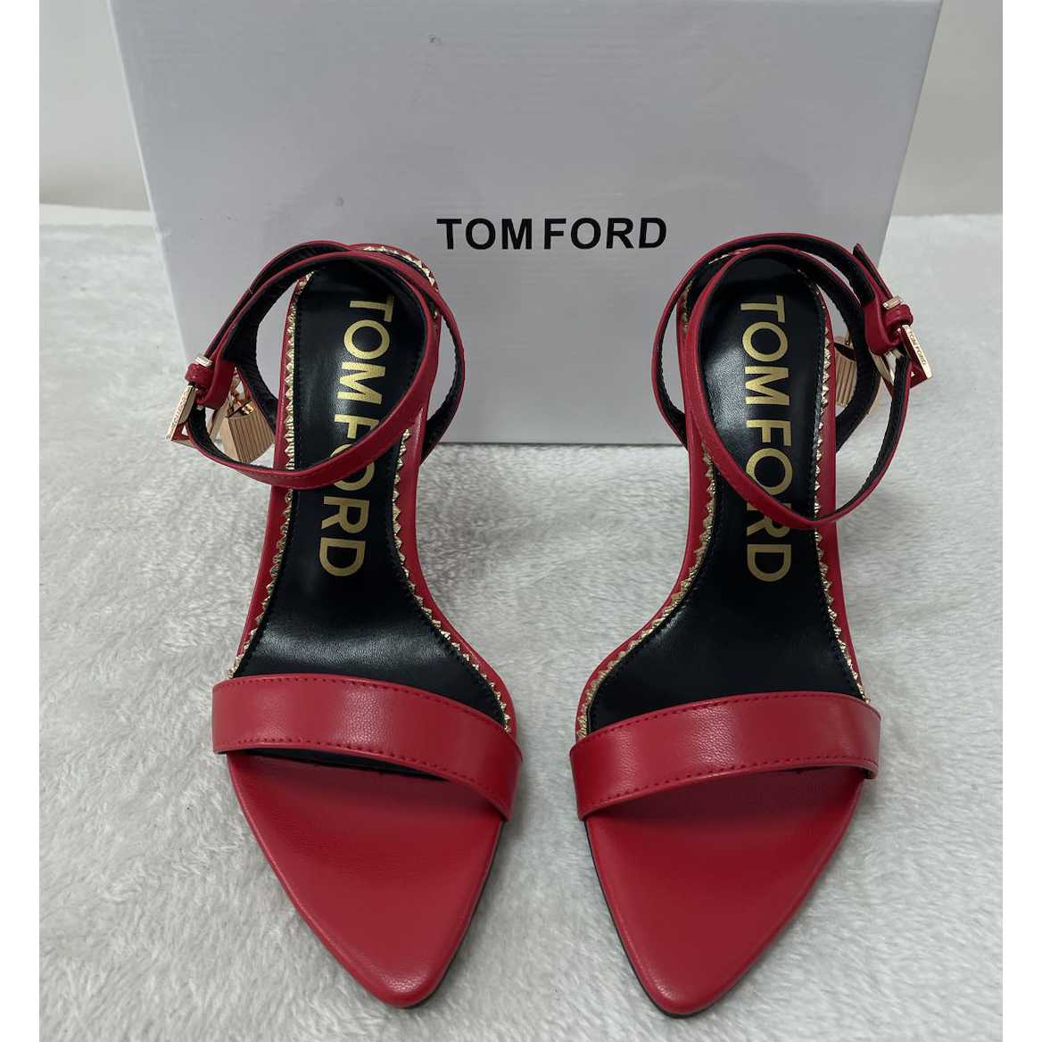 Tom Ford Shiny Leather Padlock Pointy Naked Sandal - EUR FASHION