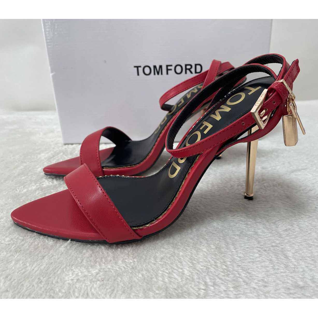 Tom Ford Shiny Leather Padlock Pointy Naked Sandal - EUR FASHION