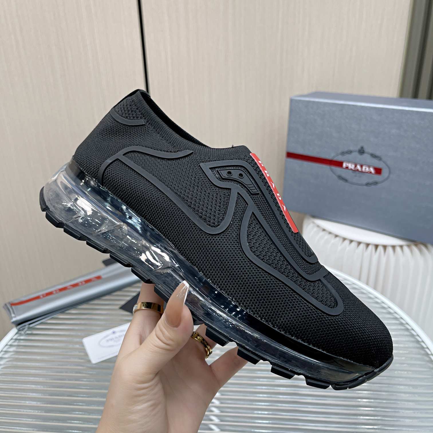 Prada Logo Sneakers In Black - EUR FASHION