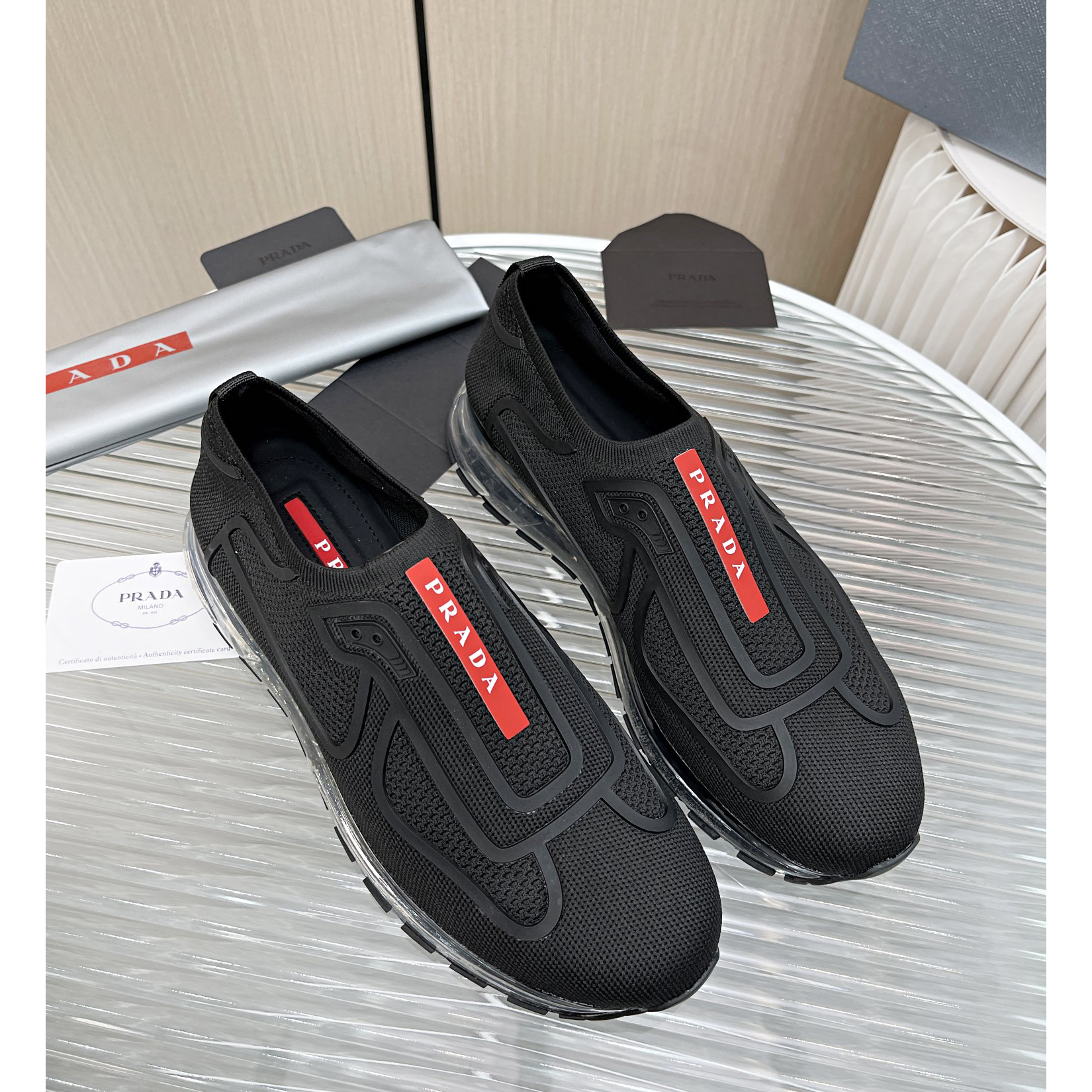 Prada Logo Sneakers In Black - EUR FASHION