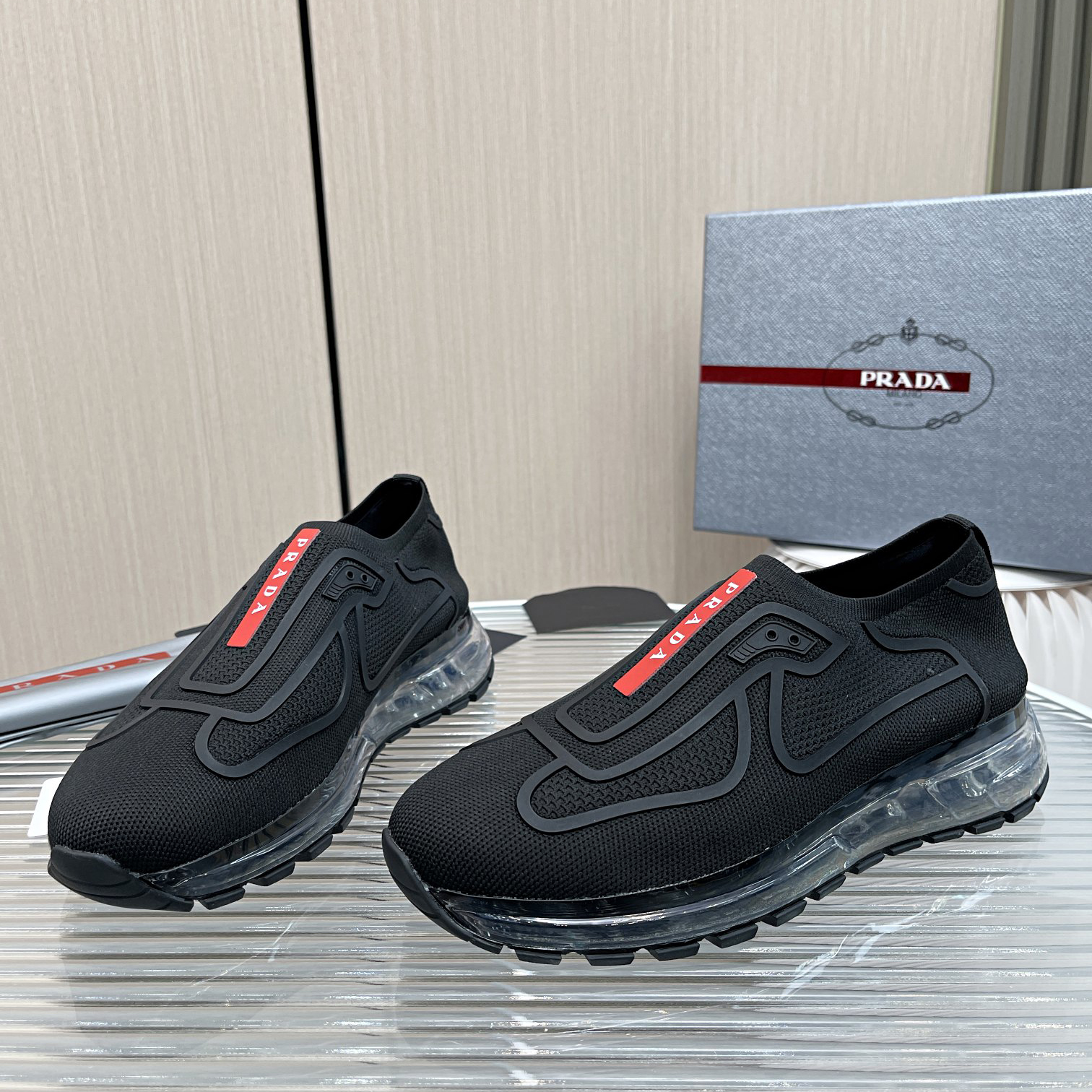 Prada Logo Sneakers In Black - EUR FASHION