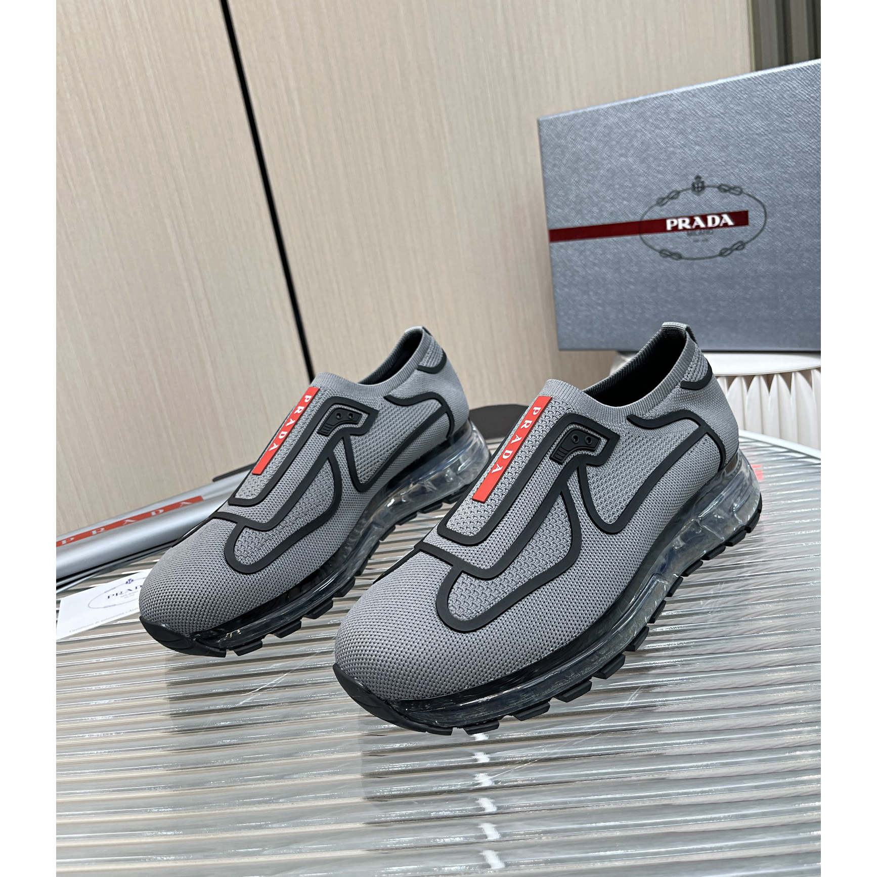 Prada Logo Sneakers In Grey - EUR FASHION