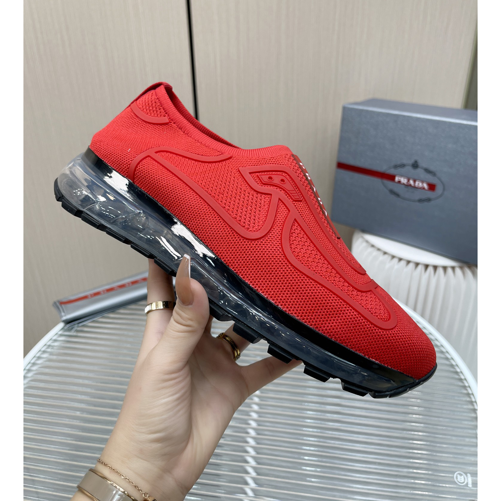 Prada Logo Sneakers In Red - EUR FASHION