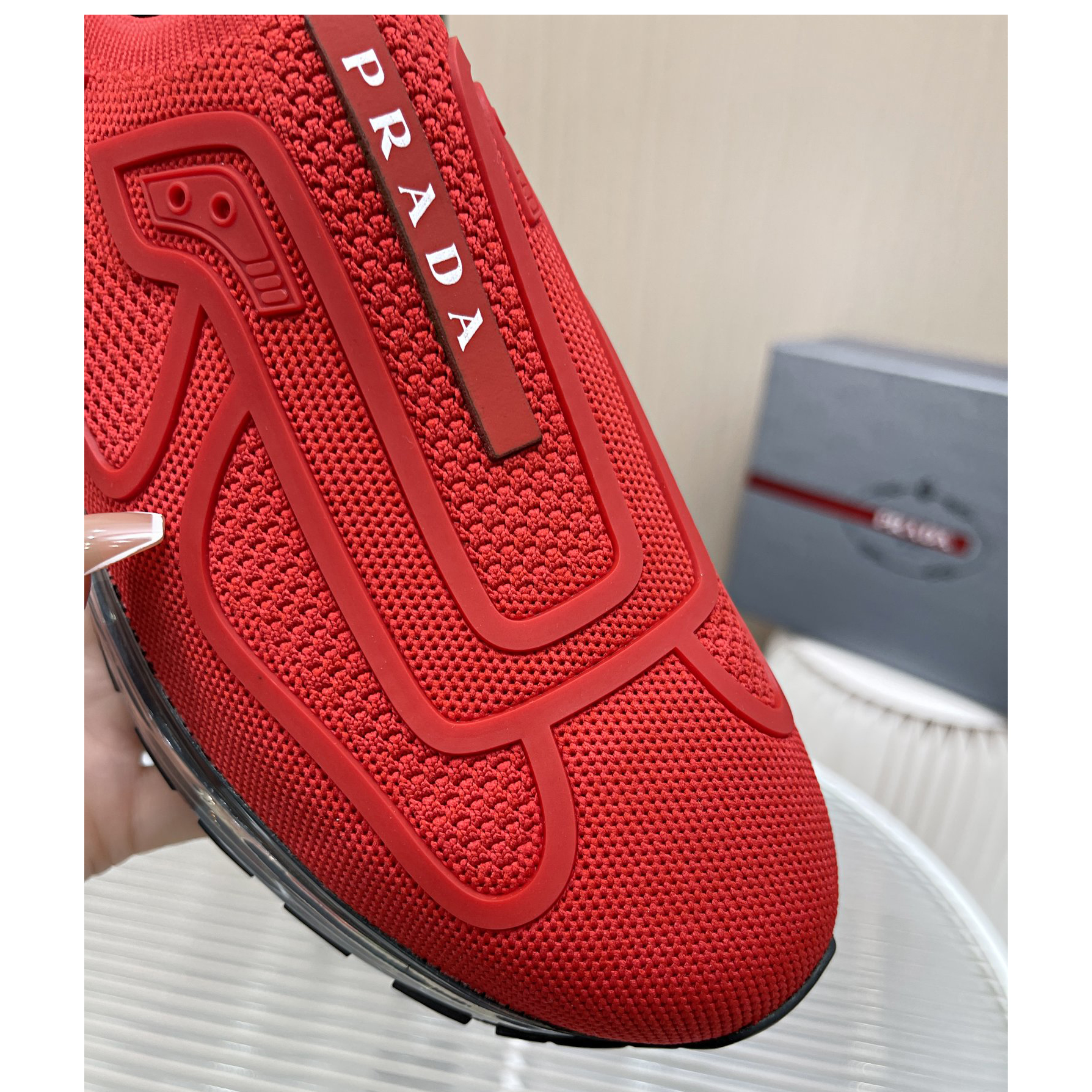 Prada Logo Sneakers In Red - EUR FASHION