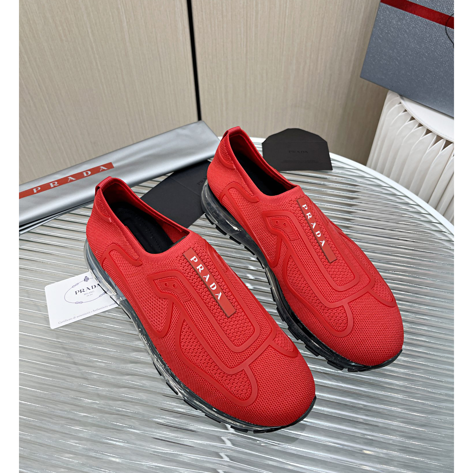 Prada Logo Sneakers In Red - EUR FASHION