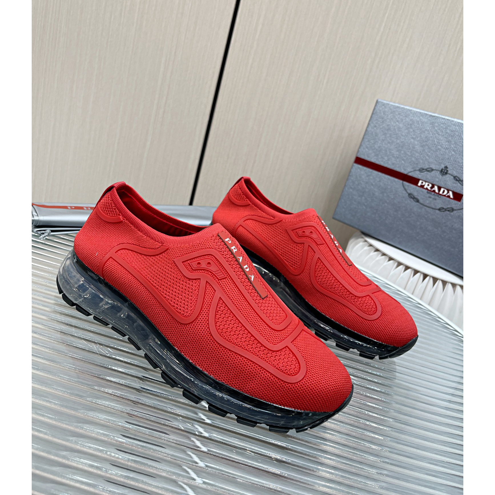 Prada Logo Sneakers In Red - EUR FASHION