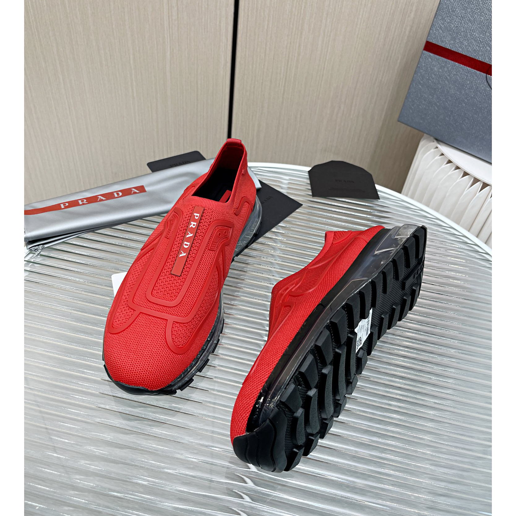 Prada Logo Sneakers In Red - EUR FASHION