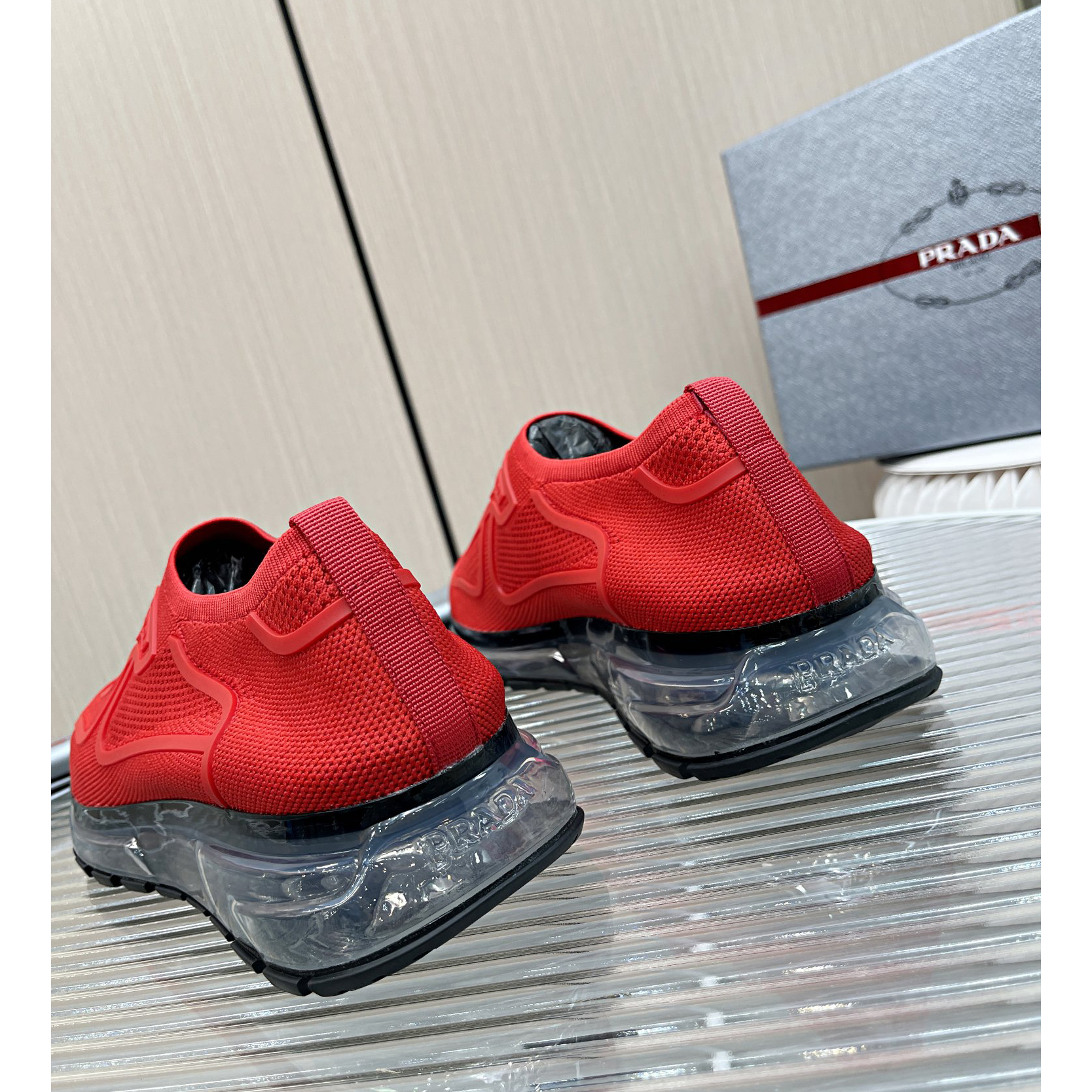 Prada Logo Sneakers In Red - EUR FASHION