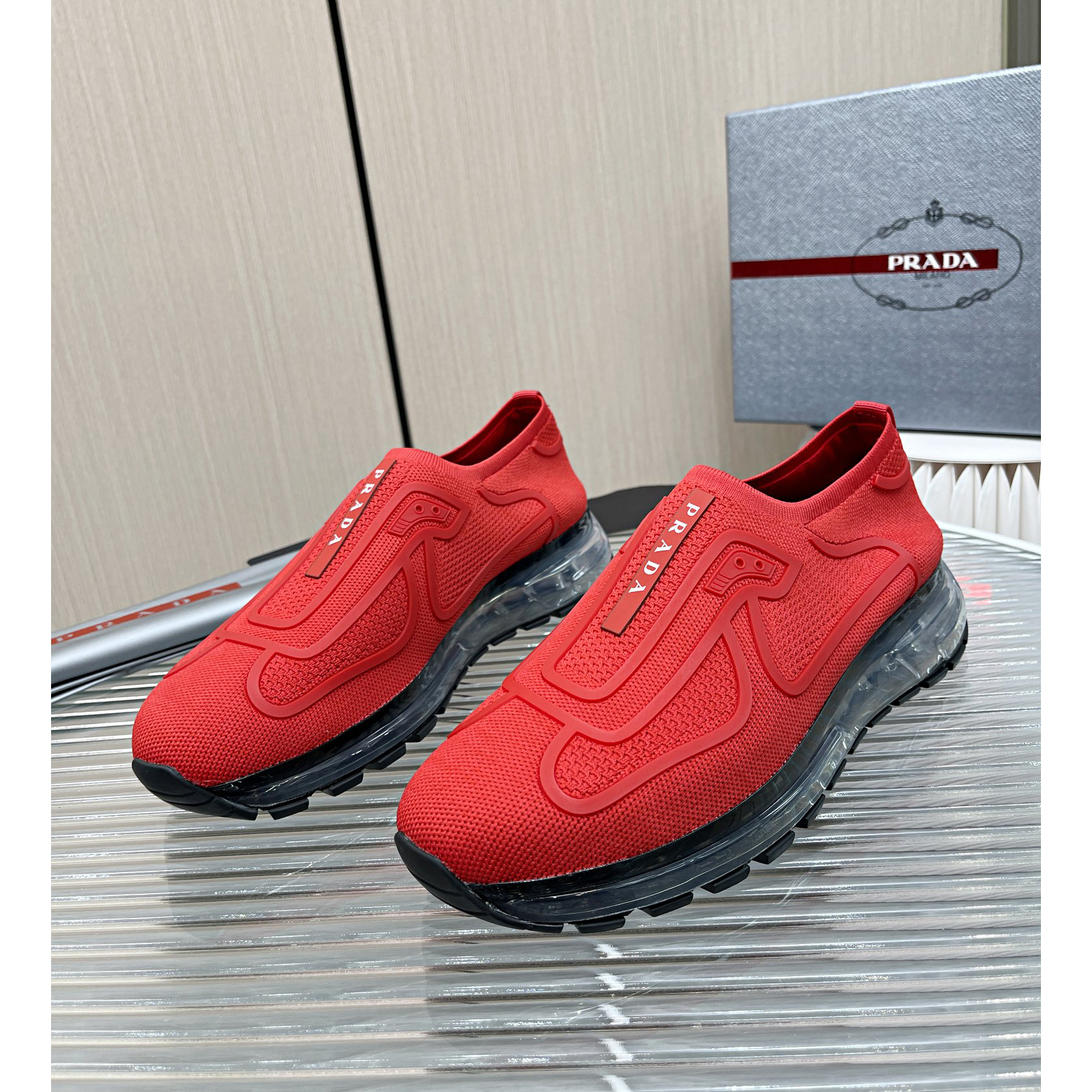 Prada Logo Sneakers In Red - EUR FASHION