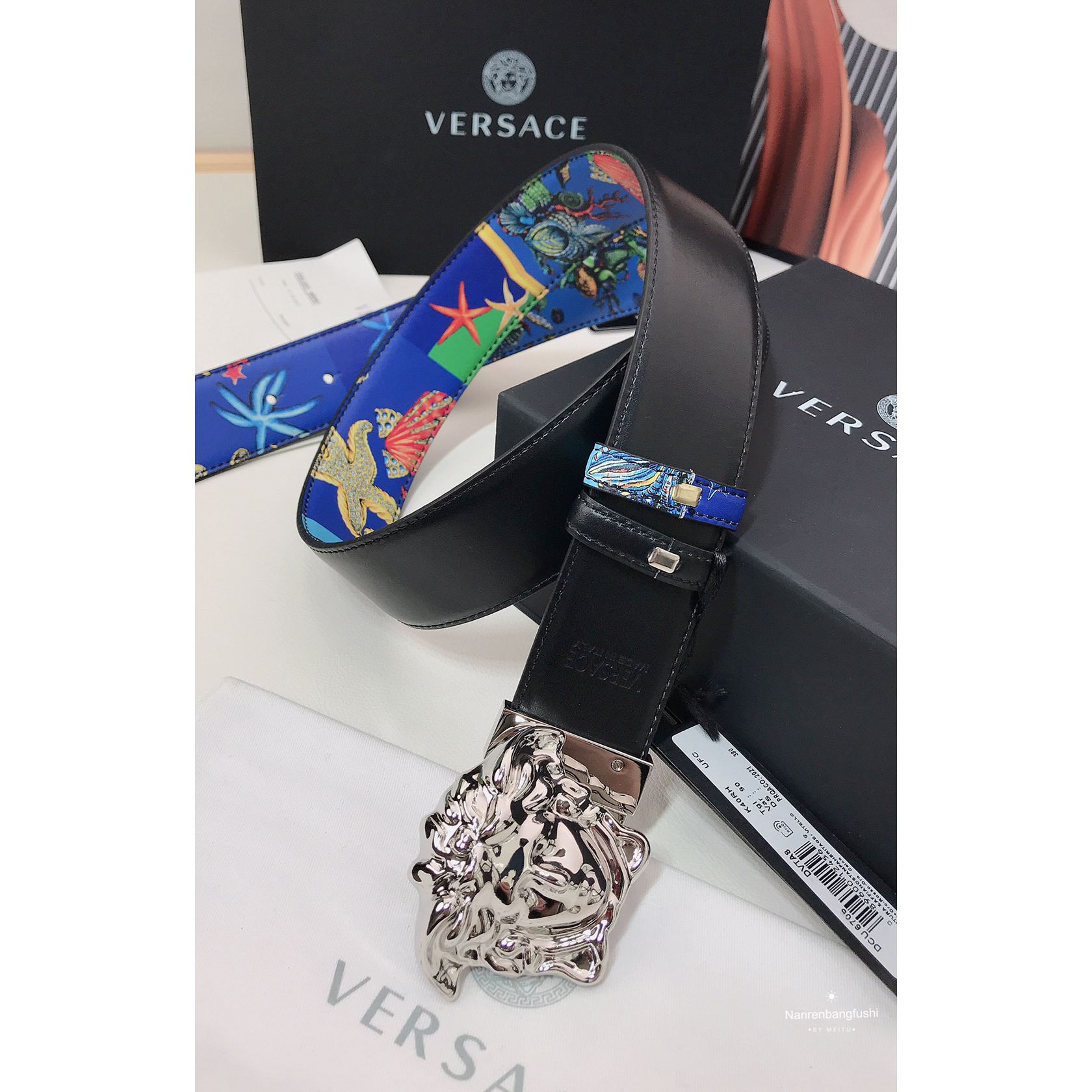 Versace Marine Organism Print 40 MM Belt  - EUR FASHION