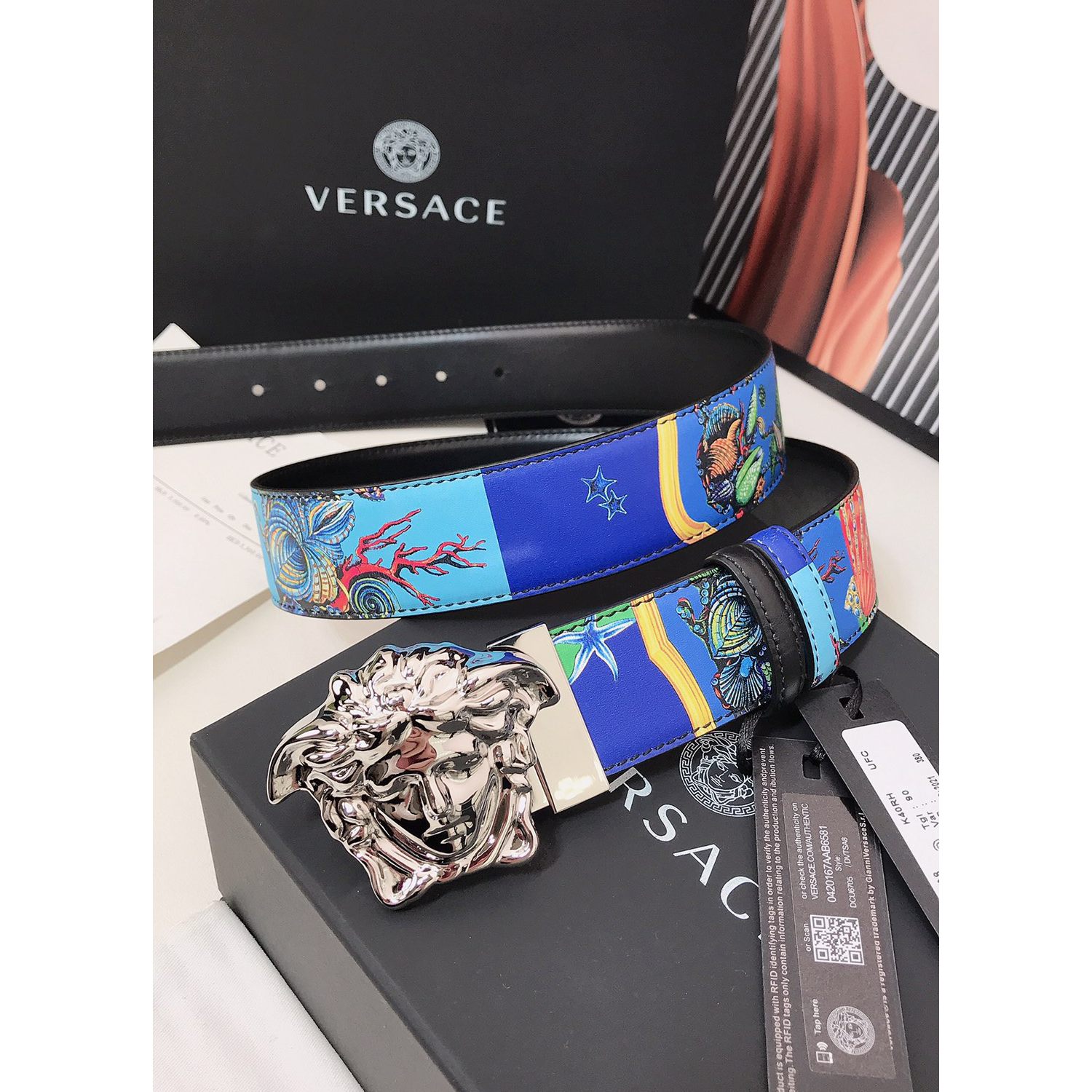 Versace Marine Organism Print 40 MM Belt  - EUR FASHION