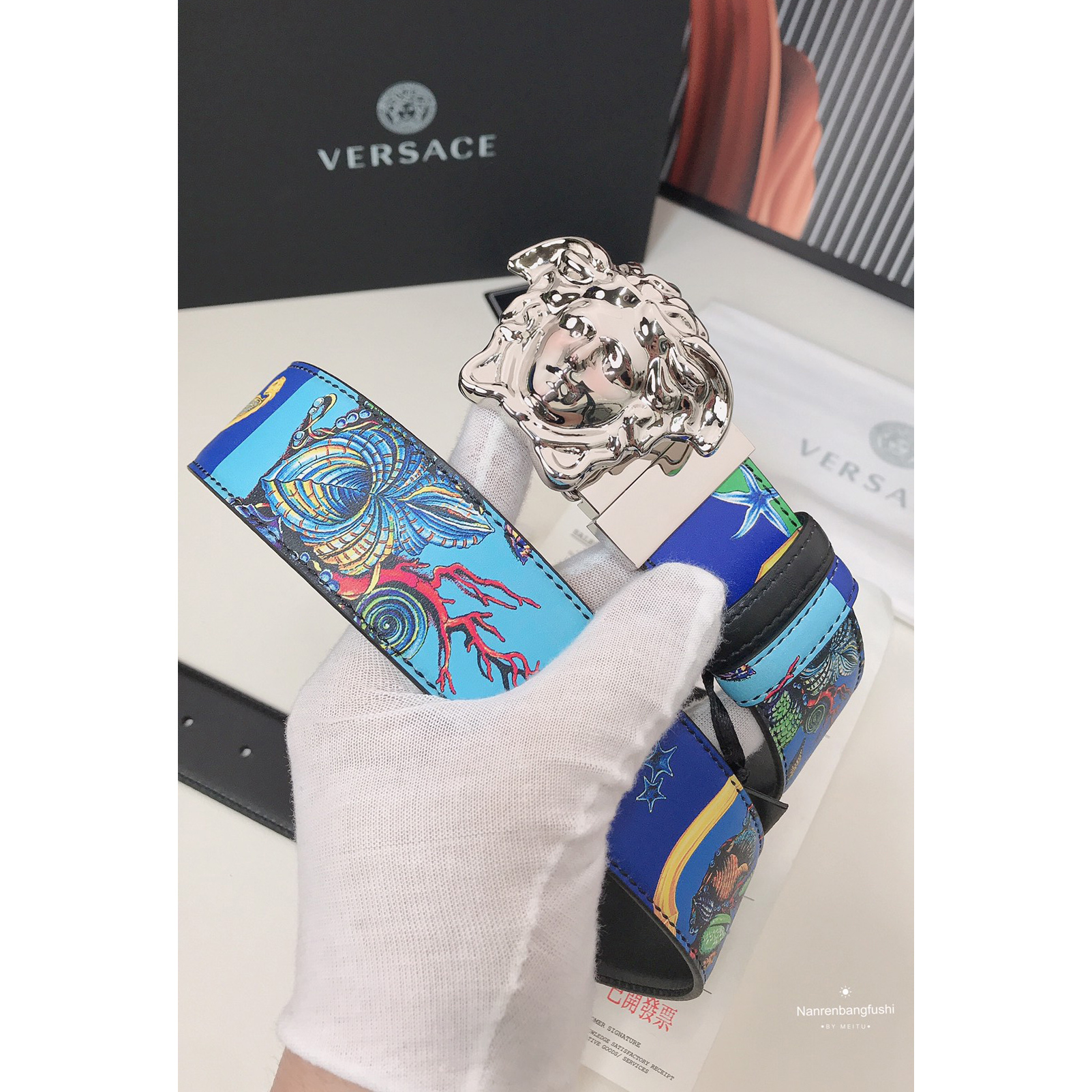 Versace Marine Organism Print 40 MM Belt  - EUR FASHION