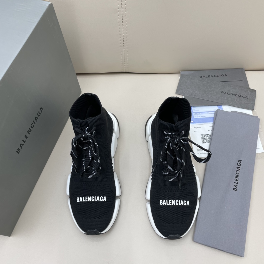 Balenciaga Speed 2.0 Lace-Up Sneaker In Black/White - EUR FASHION