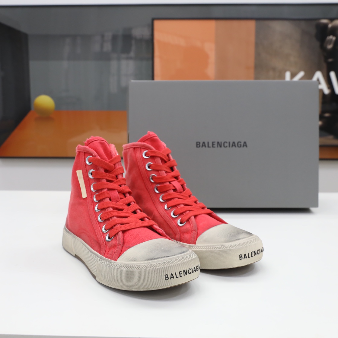 Balenciaga Men's  Paris High Top Sneaker In Red - EUR FASHION