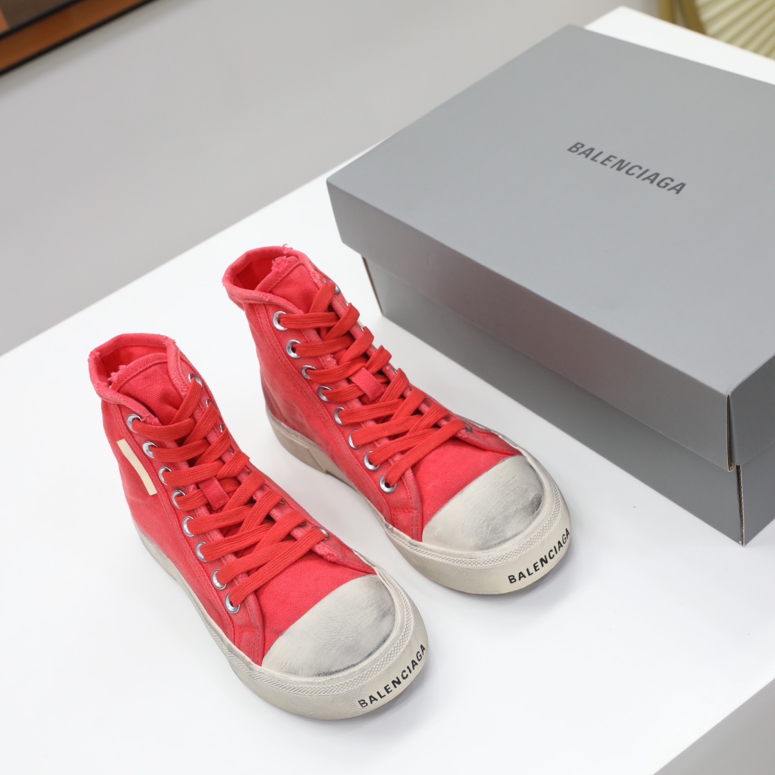 Balenciaga Men's  Paris High Top Sneaker In Red - EUR FASHION