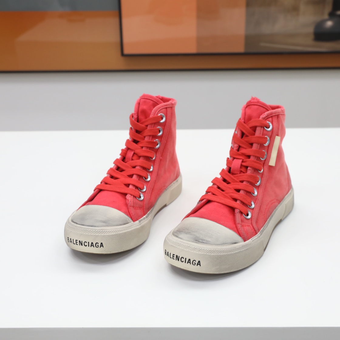 Balenciaga Men's  Paris High Top Sneaker In Red - EUR FASHION