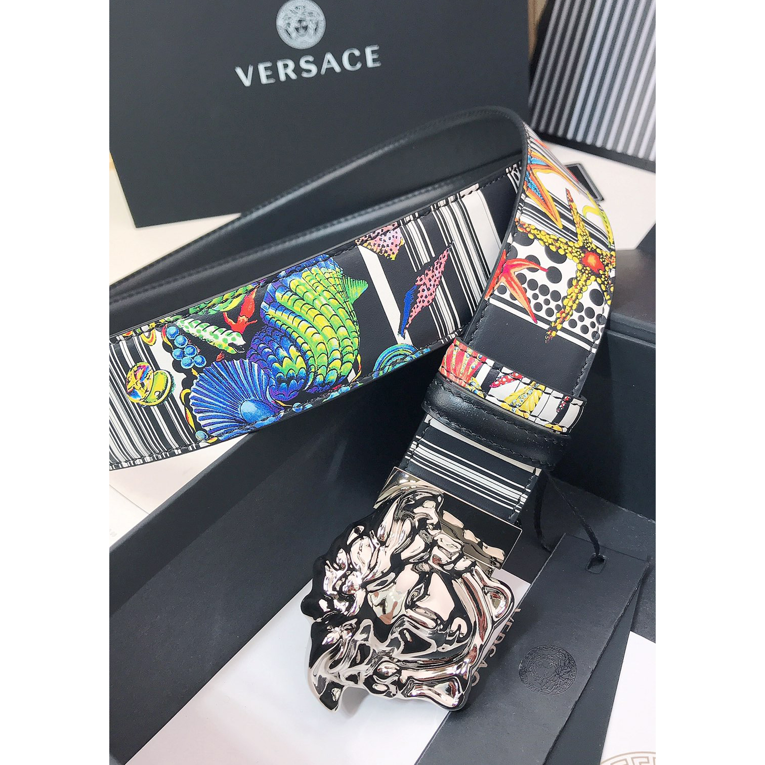 Versace Marine Organism Print 40 MM Belt  - EUR FASHION